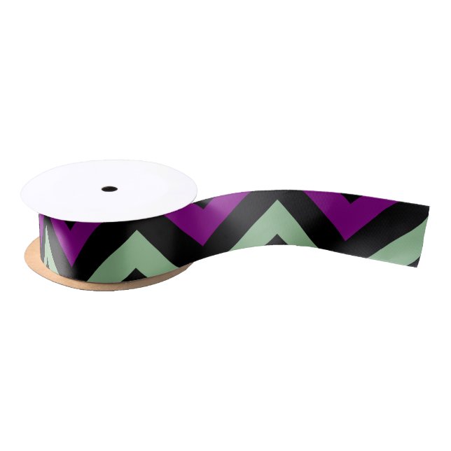 En Satin Ruban violet, vert et noir Chevron Stripes (Bobine)