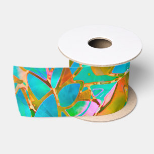 En Satin Verre souillé d'abrégé sur floral ruban