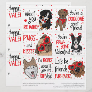 En-tête De Lettre 6 Chiens mignons Enfants Salle de classe Valentine
