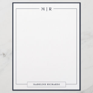 En-tête de lettre à bordure bleu marine monogramme