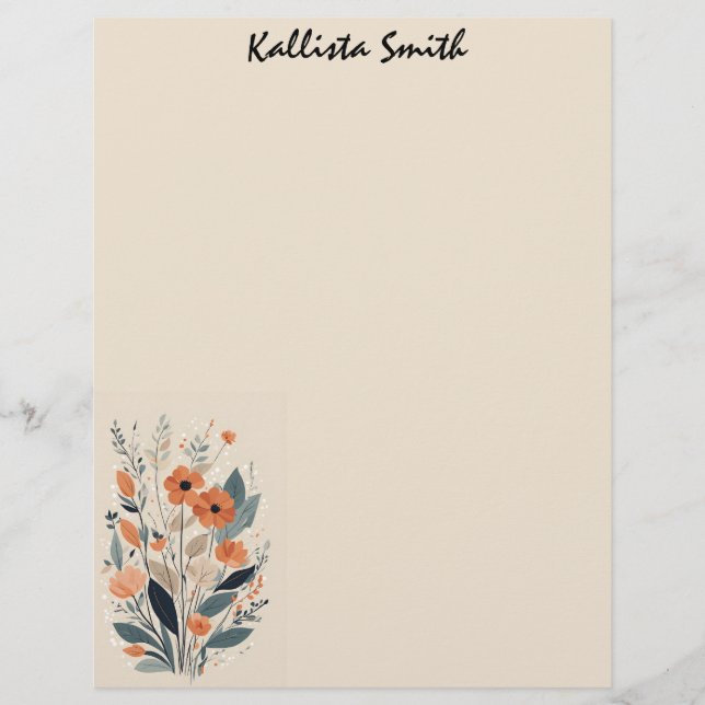 En-tête De Lettre Abstrait Boho Floral Raw Sienna et Saumon (Devant)