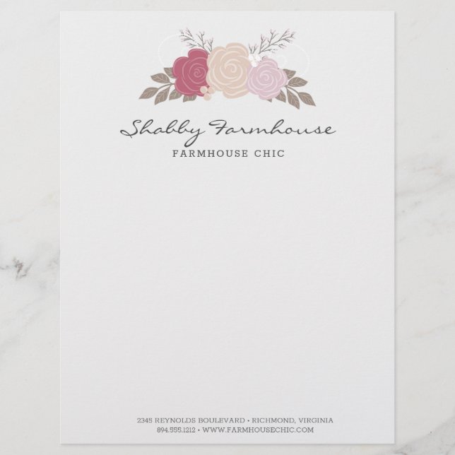 En-tête De Lettre Agritourisme rustique Maison Florale Rose Boutique (Devant)