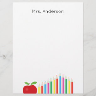 En-tête De Lettre Apple rouge et professeur coloré de crayons