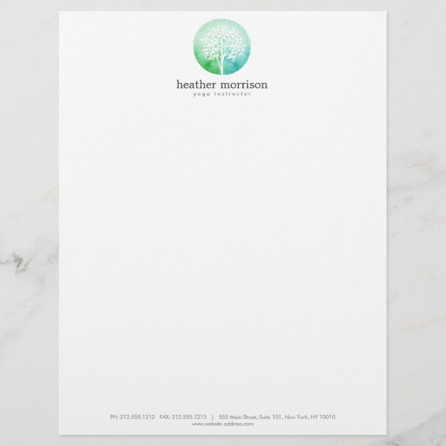 En-tête De Lettre Aquarelle arbre Yoga et bien-être (Devant)