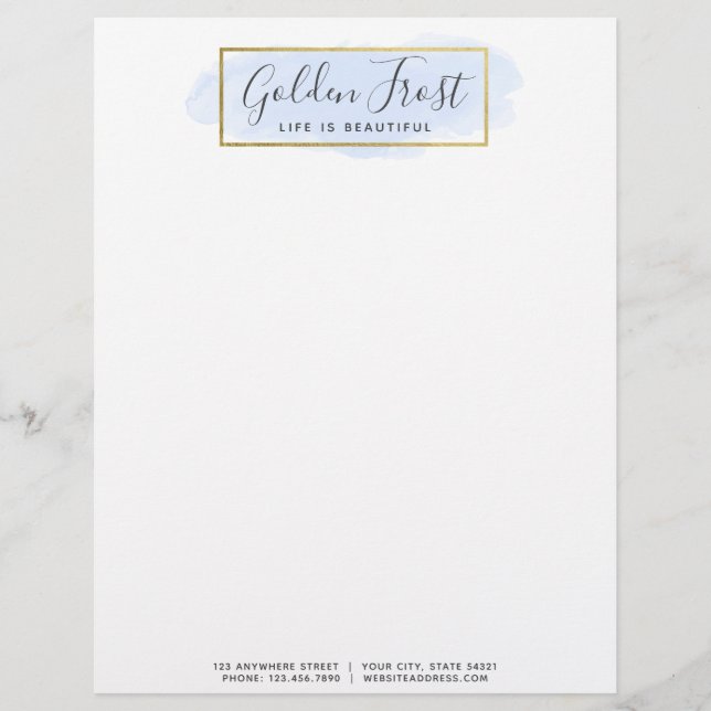En-tête De Lettre Aquarelle bleu clair & Or moderne Géométrique Chic (Devant)