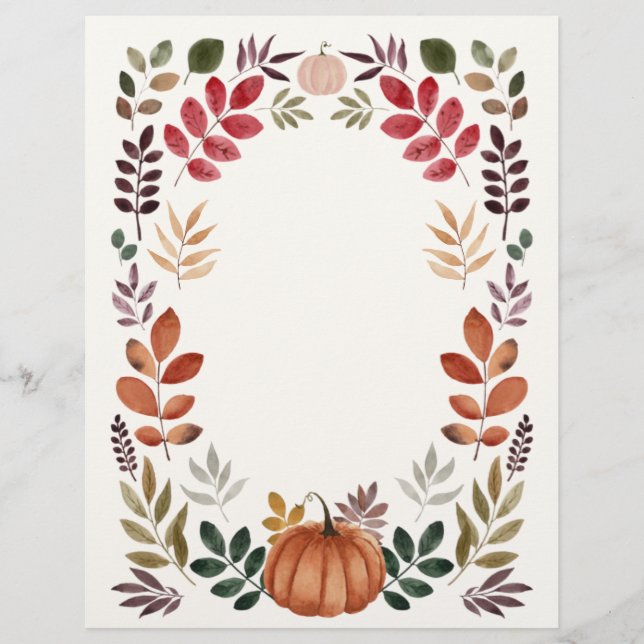 En-tête De Lettre Aquarelle Citrouille et feuilles d'automne (Devant)