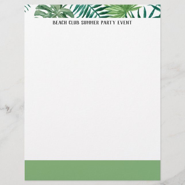 En-tête De Lettre Aquarelle Feuille tropicale Vert et blanc (Devant)