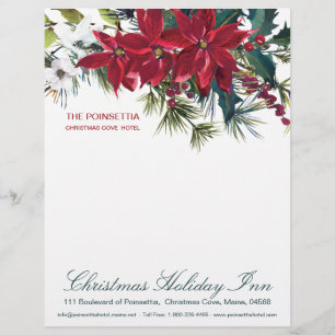 En-tête De Lettre Aquarelle Noël Poinsettia & Holly, pin