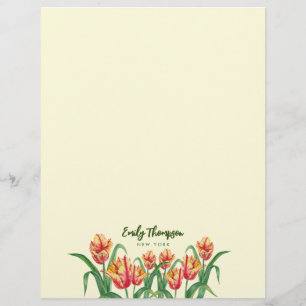 En-tête De Lettre Aquarelle Parrot Jaune Tulipes Art Floral