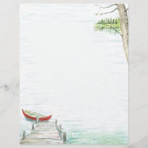 En-tête De Lettre Aquarelle pittoresque Lake et Canoe