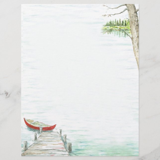 En-tête De Lettre Aquarelle pittoresque Lake et Canoe (Devant)