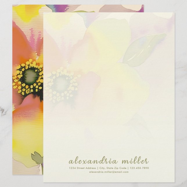 En-tête De Lettre Aquarelle subtile en-tête Floral (Devant / Derrière)