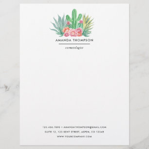 En-tête De Lettre Aquarelle Succulente
