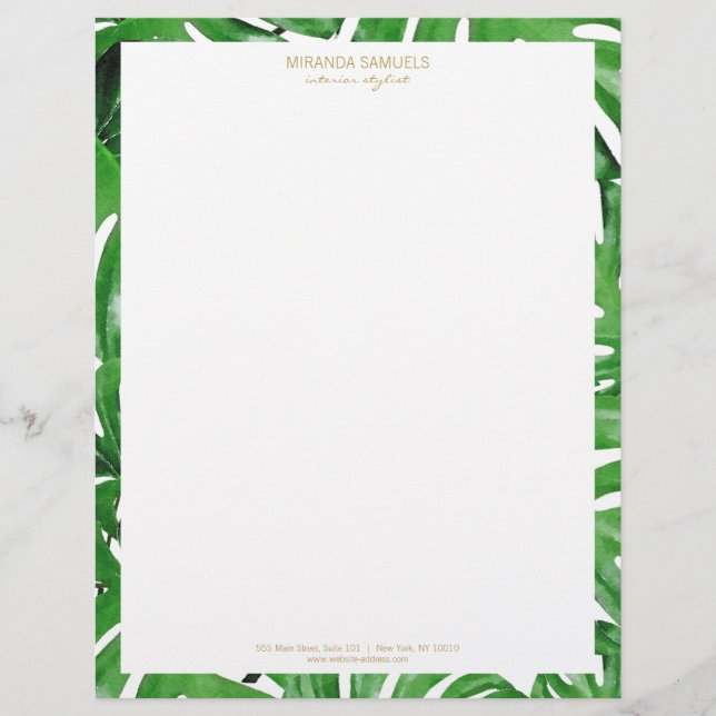 En-tête De Lettre Aquarelle Tropical Monstera Feuille Motif (Devant)