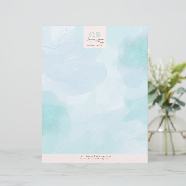 En-tête De Lettre Aquarelle Turquoise bleu moderne (Debout devant)