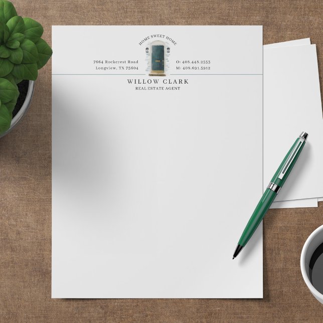 En-tête De Lettre Aquarelle verte Porte avant Personnalisée (Créateur téléchargé)