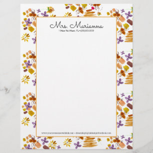 En-tête De Lettre Art botanique floral motif aquarelle abeille main
