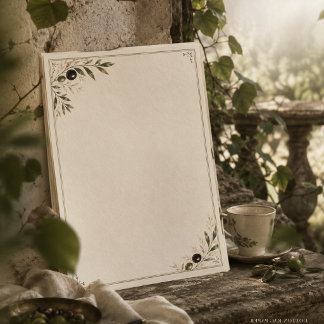 En-tête De Lettre Art botanique vintage de branche d'olive méditerra