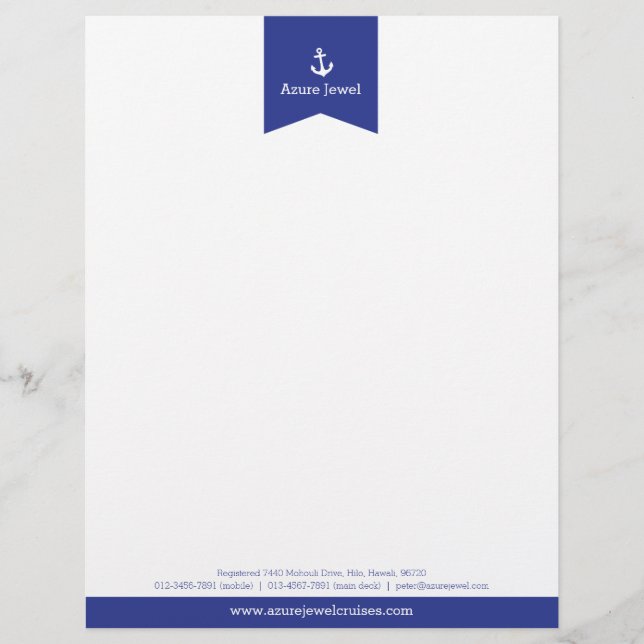 En-tête De Lettre Avec Motif Ancre ruban bleu voile en-tête (Devant)