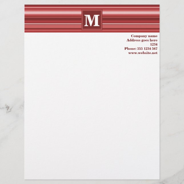 En-tête De Lettre Avec Motif Bandes rouges monogrammes (Devant)