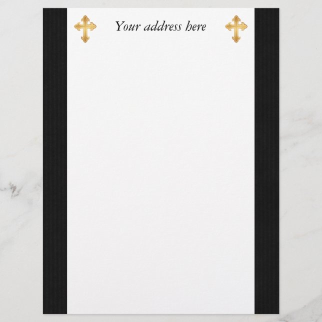 En-tête De Lettre Avec Motif Christian Cross Fleury Gold sur Black (Devant)