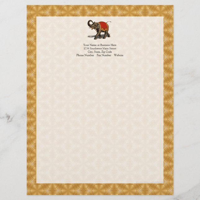 En-tête De Lettre Avec Motif Eléphant indien avec tissu rouge (Devant)