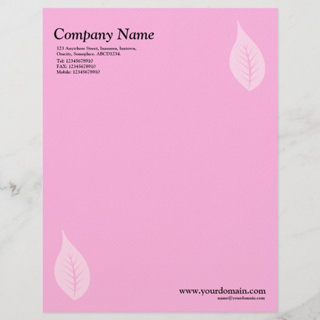 En-tête De Lettre Avec Motif Feuille élégante - Rose (Felt) (Devant)