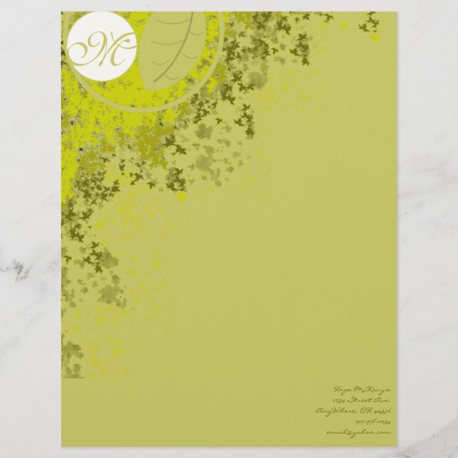 En-tête De Lettre Avec Motif Feuilles en tête de lettre Monogramme (Devant)