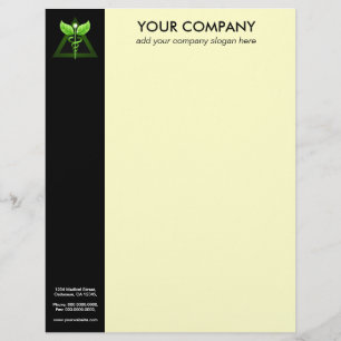 En-tête De Lettre Avec Motif Green Caduceus Alternative Medicine Crème noire