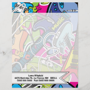 En-tête De Lettre Avec Motif Guitare Rock Music Star Grung Letterhead
