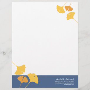 En-tête De Lettre Avec Motif Le ginkgo en baisse part de l'automne bleu jaune