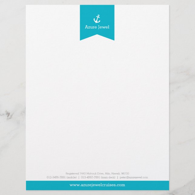 En-tête De Lettre Avec Motif lettre d'Ancre aqua ruban drapeau nautique (Devant)