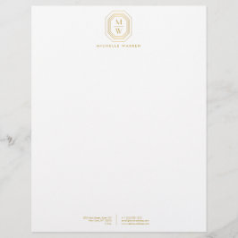 En-tête De Lettre Avec Motif Logo Monogramme Art Déco Stabilisé Or/Blanc