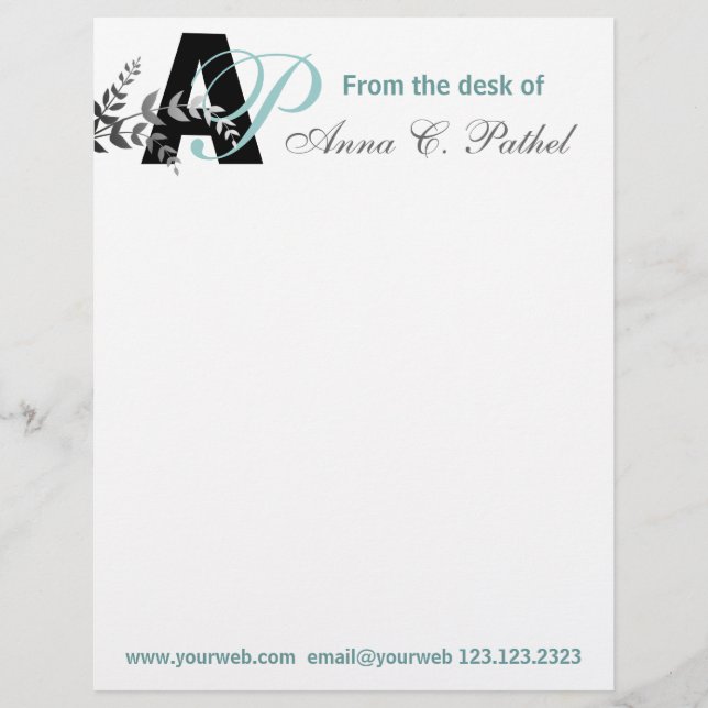 En-tête De Lettre Avec Motif Monogramme Bold Initialise une activité personnali (Devant)
