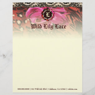 En-tête De Lettre Avec Motif monogramme de dentelle de rose du lis 311-Wild