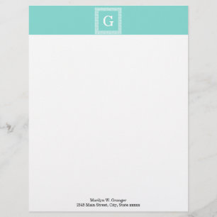 En-tête De Lettre Avec Motif Monogramme initial Turquoise Wht Cadre clé grecque