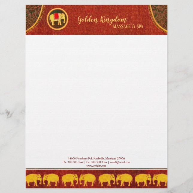En-tête De Lettre Avec Motif Russe Golden Elephants Spa (Devant)