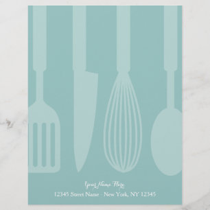 En-tête De Lettre Avec Motif ustensiles de cuisine turquoises personnalisés pap