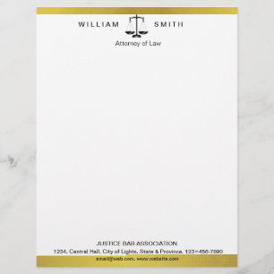 En-tête De Lettre Avocat à l'échelle juridique Gold Metal de Law