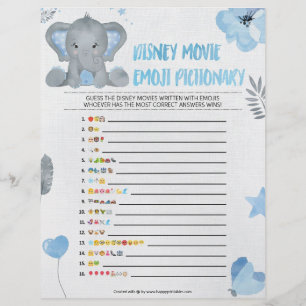 En-tête De Lettre Baby Emoji Pictionary [Baby Elephant [Bleu]