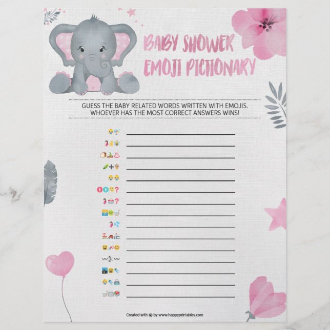 En-tête De Lettre Baby Emoji Pictionary [Baby Elephant [rose] (Devant)