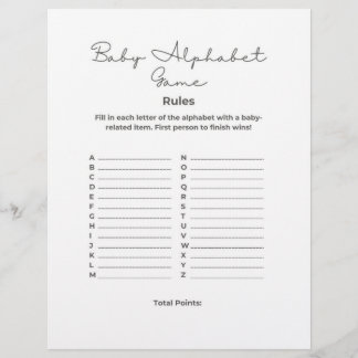 En-tête De Lettre Baby Shower Alphabet Game