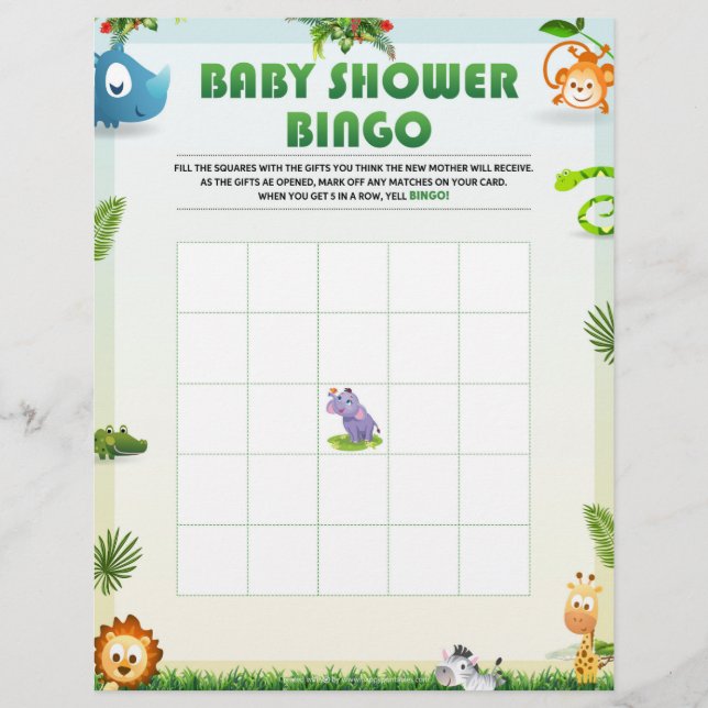 En-tête De Lettre Baby shower Bingo Baby shower Jeu [Thème animal] (Devant)