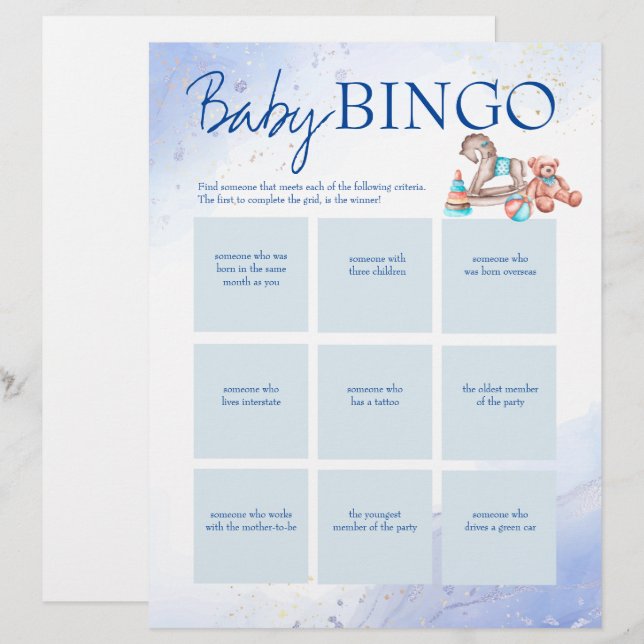 En-tête De Lettre Baby shower bleu jeu de bingo modèle personnalisé (Devant / Derrière)