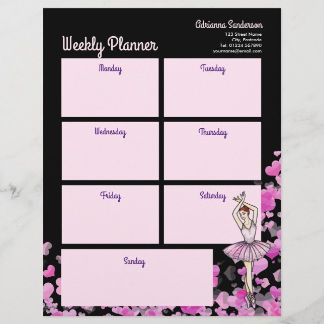 En-tête De Lettre Ballerina Robe Rose Coeurs pourpre Planificateur h (Devant)