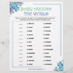 En-tête De Lettre Bébé autour du monde [Floral bleu]