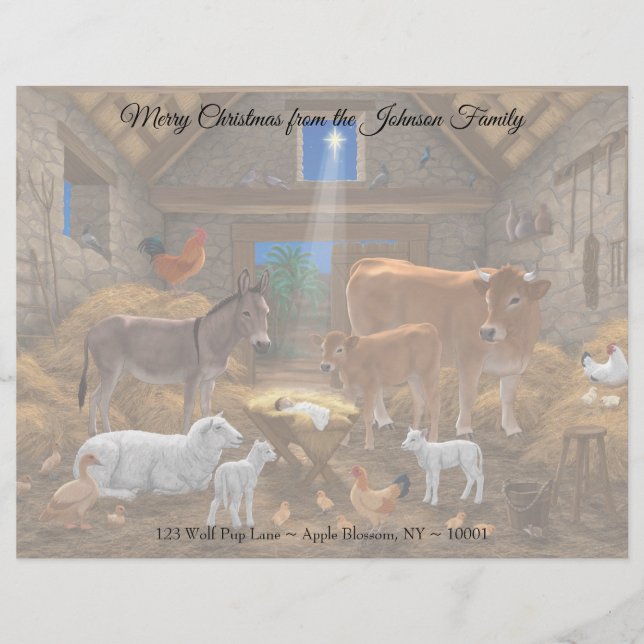 En-tête De Lettre Bébé Jésus Manger Nativité de Noël (Devant)