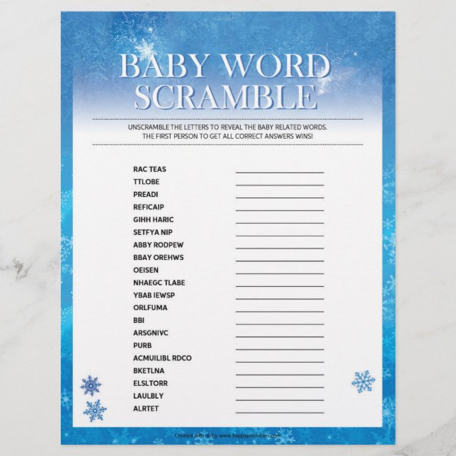 En-tête De Lettre Bébé Mot Scramble [Bleu neigeux] (Devant)