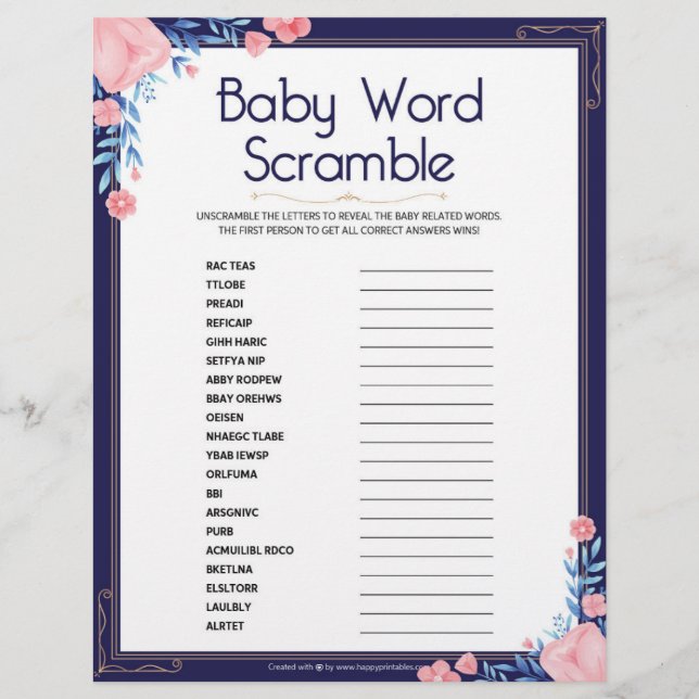 En-tête De Lettre Bébé Mot Scramble [Cadre Floral] (Devant)