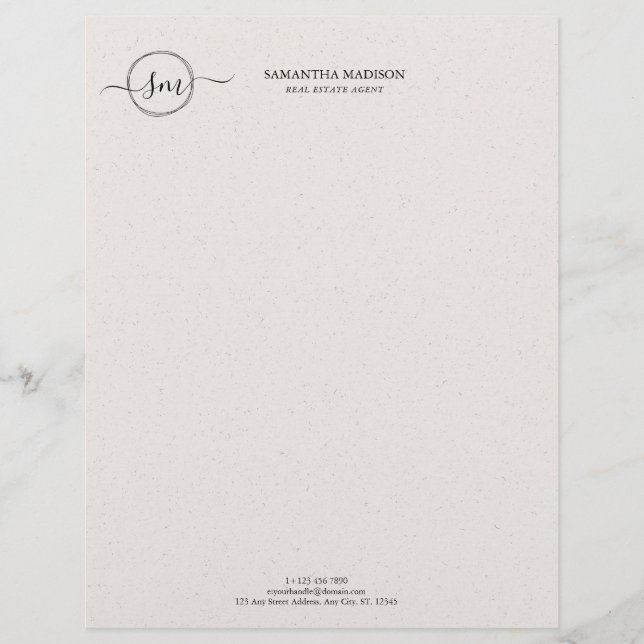 En-tête De Lettre Beige Aesthetic Modern Calligraphy Real Estate  (Devant)